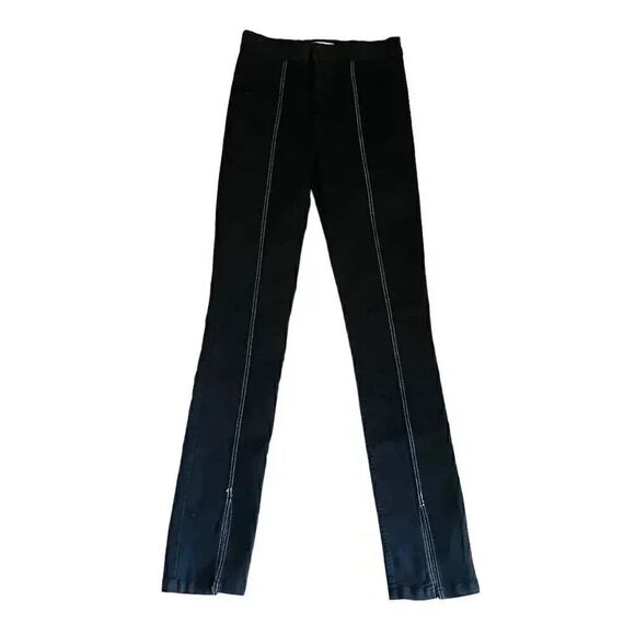 Zara Women’s Black Striped Slit High Waisted Skinny Pants SZ 4 #1130 - Picture 4 of 13